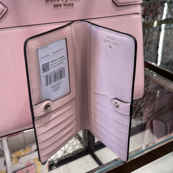 Kate Spade Staci Medium Satchel & Staci Large Slim Bifold Wallet Chalk Pink - Picture 14 of 16